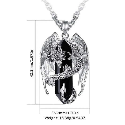 Eudora Dragon Twining Hexagonal Obsidian Necklace โ Punk Crystal Pendant & Healing Stone Jewelry Gift for Men