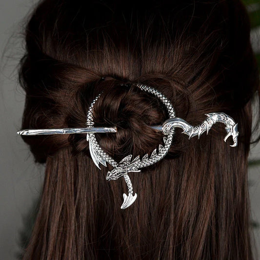 Vintage Witch Pagan Dragon Crescent Moon Hair Barrette