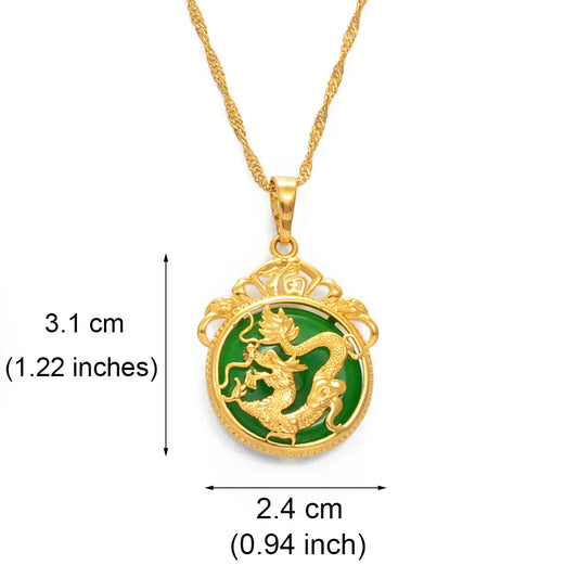 Anniyo Green Stone Dragon Pendant Necklace
