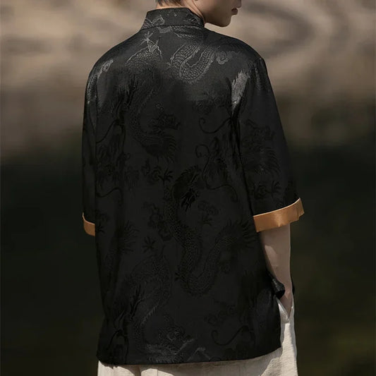 High-Quality Summer Chinese Traditional Dragon Embroidery Shirt