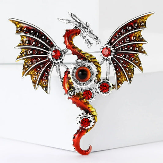 Enamel Mechanical Dragon Pins – Unisex Rhinestone Brooches for Party, Backpack & Clothing Accessories