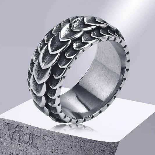 Vnox Rock Punk Viking Dragon Carved Rings for Men