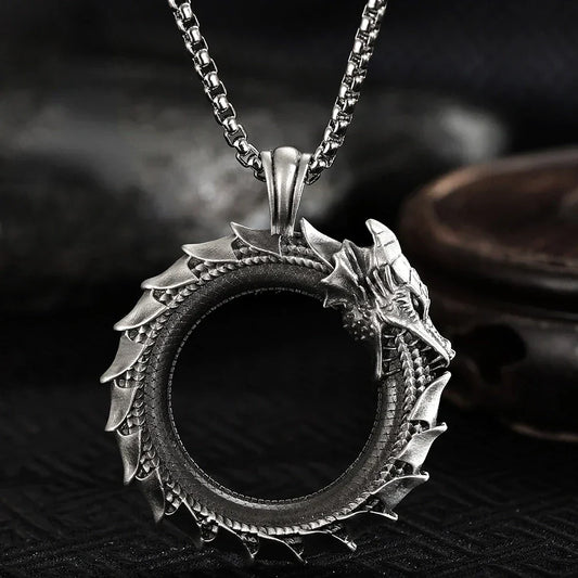 Simple Retro Circle Dragon Pendant Necklace