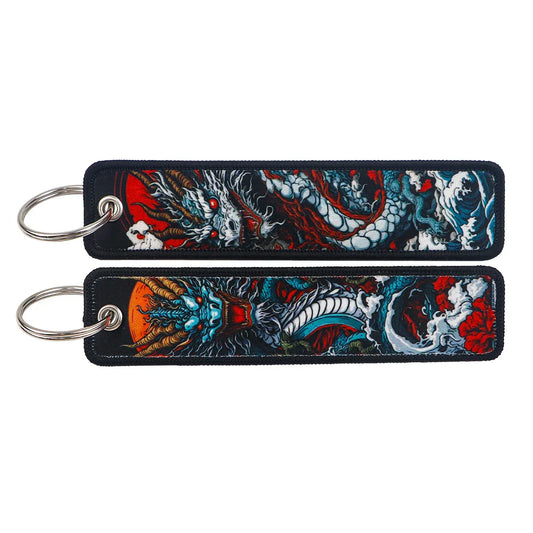 Cool Dragon Embroidery Key Fobs – Japanese Waves Key Tags | Keychain for Motorcycles, Cars & More