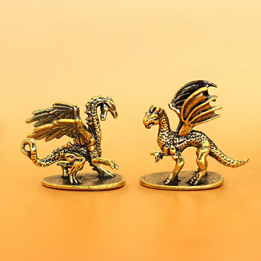 Retro Brass Mini Flying Dragon Figurine – Solid Brass Pterosaur Desk Decoration & Ornament