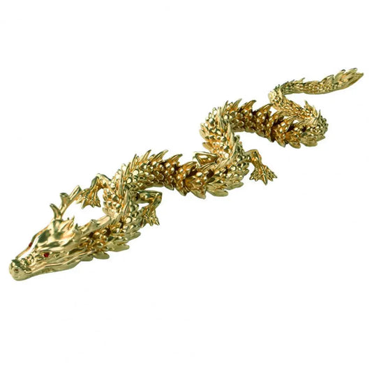 3D Printed Chinese Dragon Figurine with Movable Joints – Golden Loong Articulated Model & Desktop Ornament