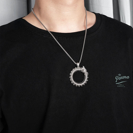 Simple Retro Circle Dragon Pendant Necklace