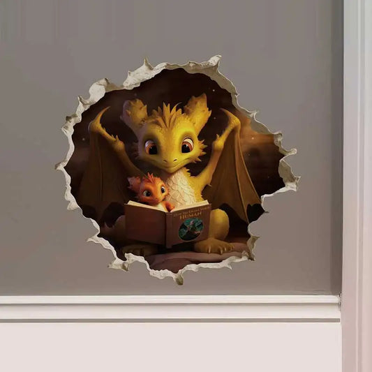 Dragon Parent and Child Reading Wall Hole Decal