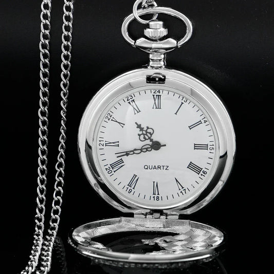 Silver Flying Dragon Quartz Pocket Watch
