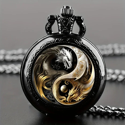 Vintage Inspired Double Dragon Pocket Watch