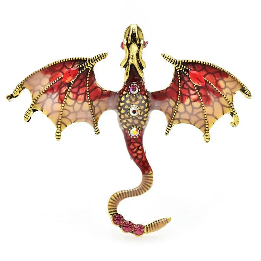 Wuli&baby Enamel Dragon Brooches for Women & Men – 6-Color Rhinestone Flying Legend Animal Pins
