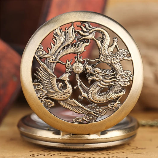 Antique Double Dragons Quartz Pocket Watch