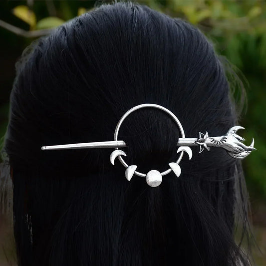 Vintage Witch Pagan Dragon Crescent Moon Hair Barrette