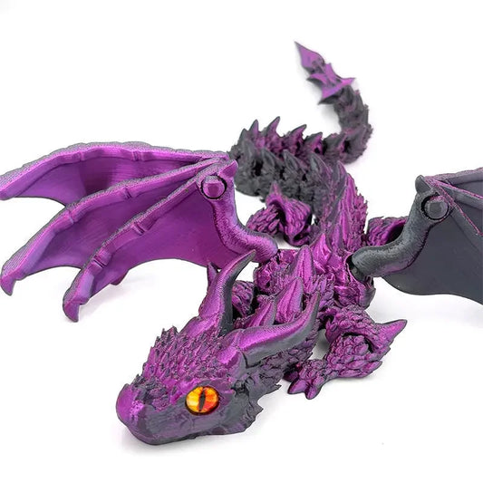 Tabletop Animal Theme Deco – 1PC 3D Printed Winged Carriage Dragon Figurine with Random Eyes Resin Sculpture