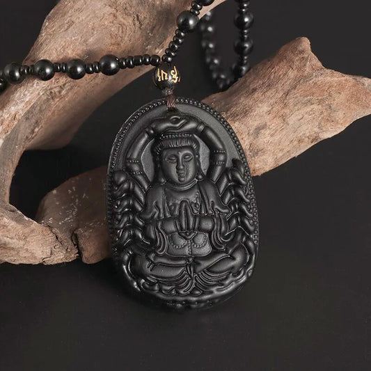 Vintage Obsidian Zodiac Dragon Pendant – Carved Chinese Mascot Amulet Necklace for Men